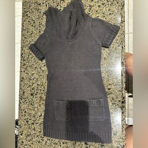 Gray Short Sleeve Knit Sweater Dress